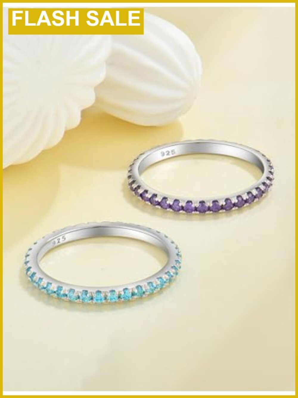 925 Sterling Silver Stackable Ring Created Aquamarine Eternity Band - Picture 4 of 6